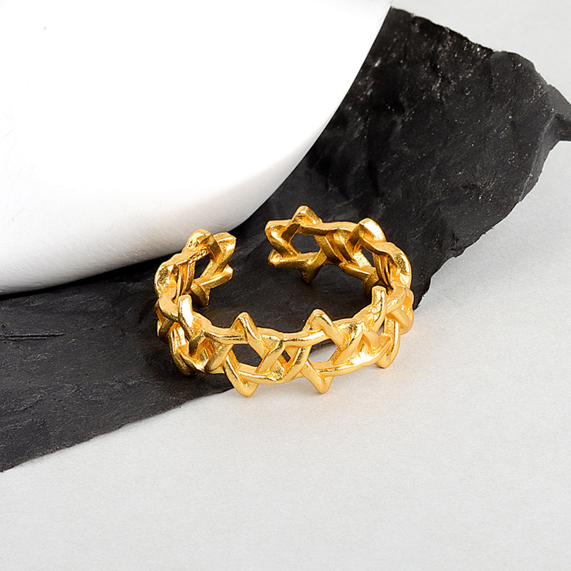Men'S Fashion Today - Warna Emas Geometris Hexagram Cincin Terbuka