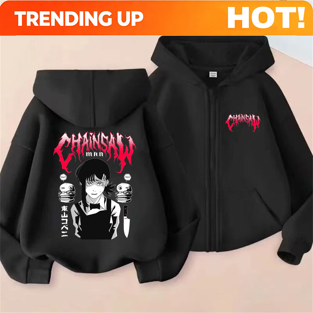 Men'S Fashion Zipper Hoodie - Hoodie Zipper Grafis Anime Chainsaw Man