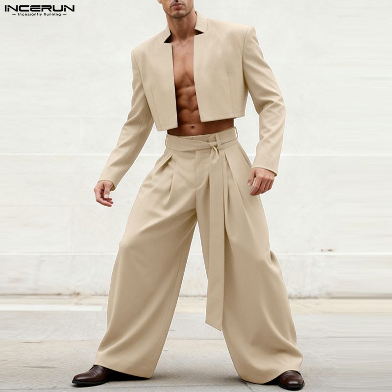 Mens Fashion Blazer - INCERUN Setelan Pria Blazer Crop Lengan