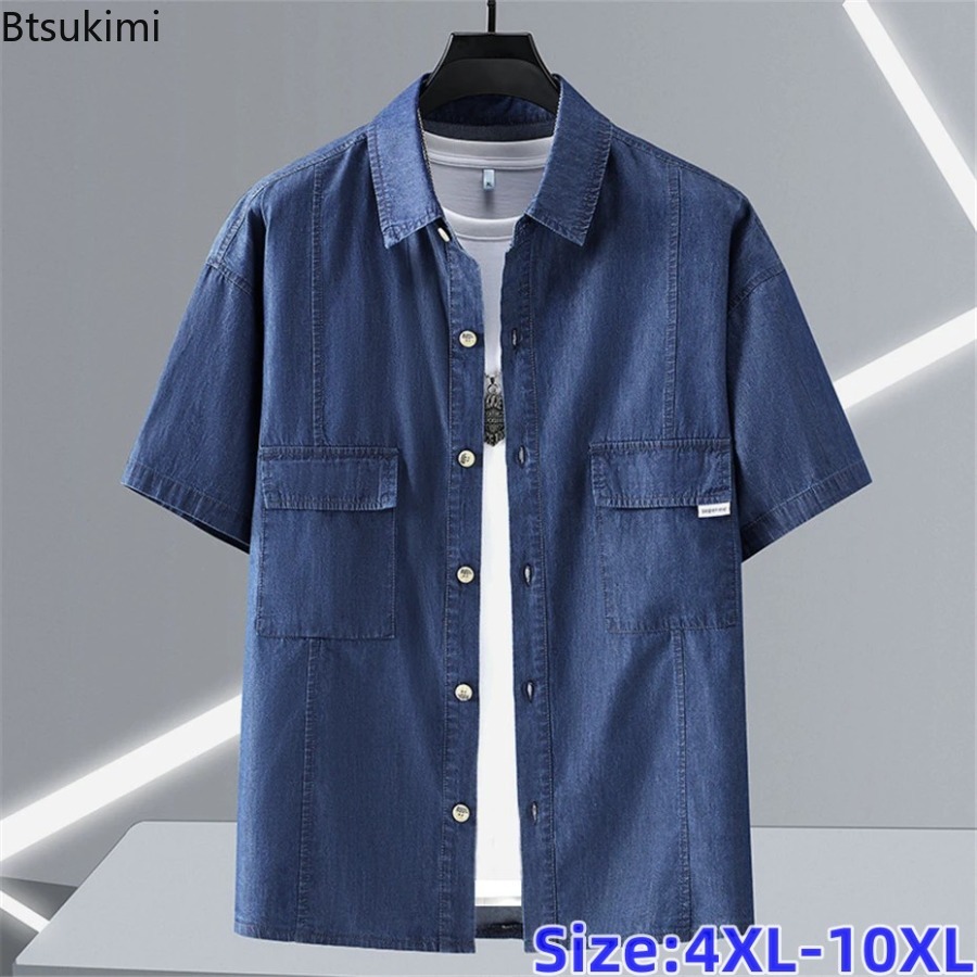 Men'S Fashion For Fat Guys - Kemeja Denim Katun Murni Ukuran Besar