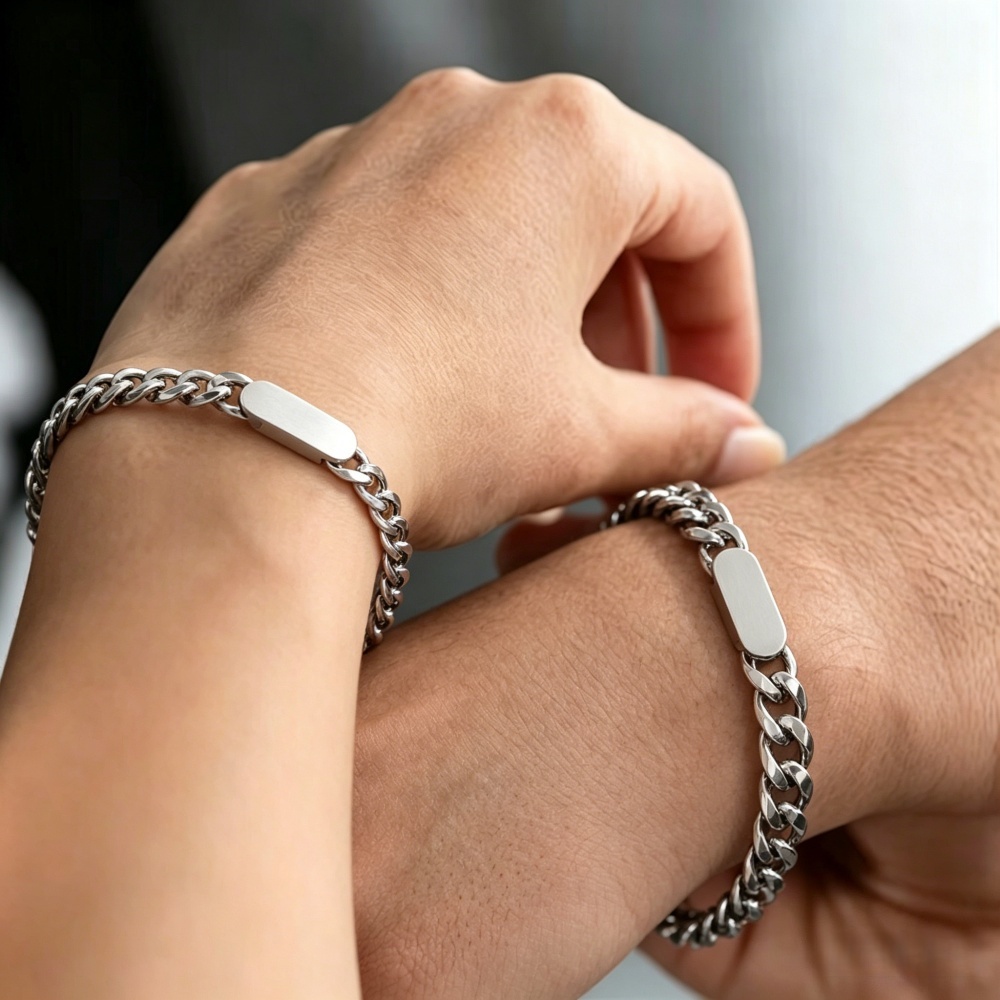 Men'S Fashion Gold Chain - Gelang Pasangan Custom Nama Terukir, Baja