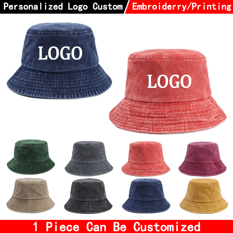 Mens Fashion Denim - Topi ember denim dengan logo khusus,
