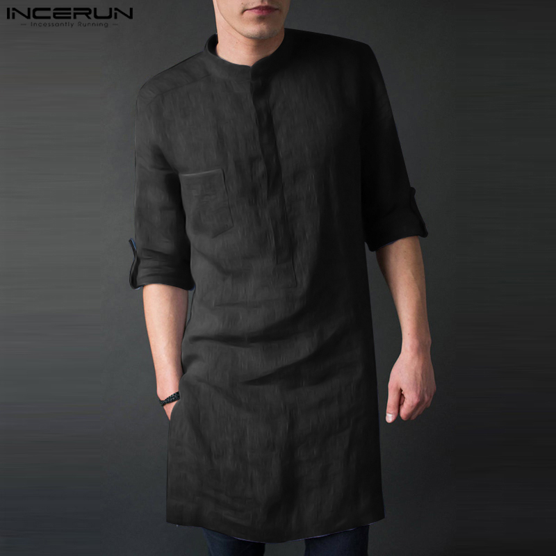 Men'S Fashion Kurta - INCERUN kaus Midi lengan panjang pria