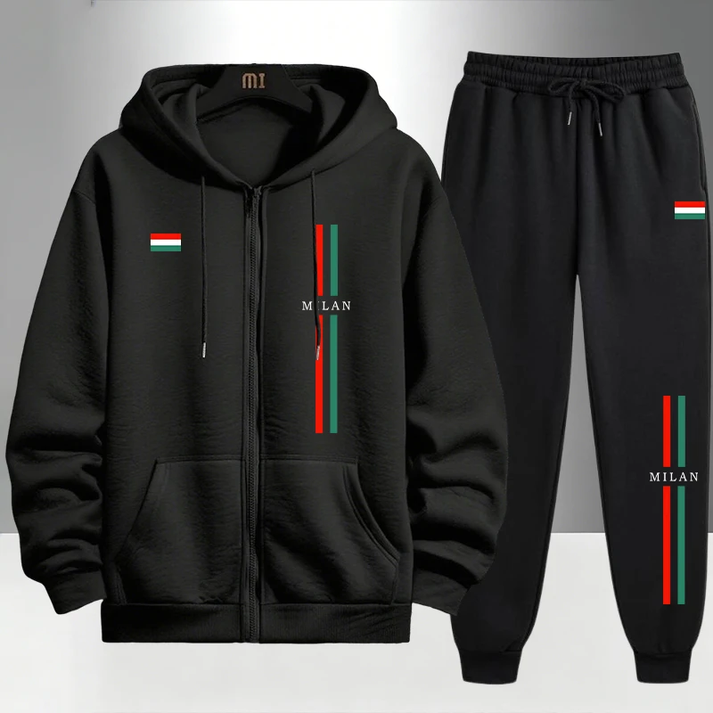 Men'S Fashion Zipper Hoodie - Setelan Hoodie dan Celana Panjang Pria