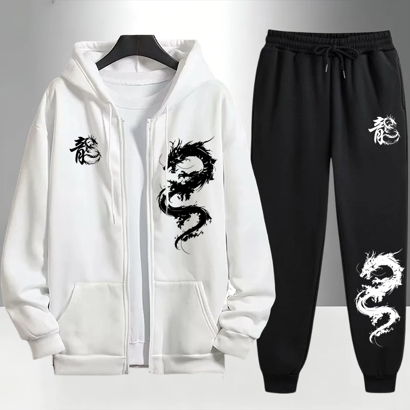 Setelan Olahraga Motif Naga Ci - Men'S Fashion Zipper Hoodie ulasan dan harga