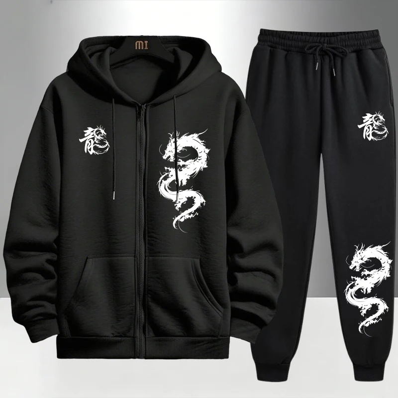 Setelan Olahraga Motif Naga Ci - Men'S Fashion Zipper Hoodie ulasan dan harga