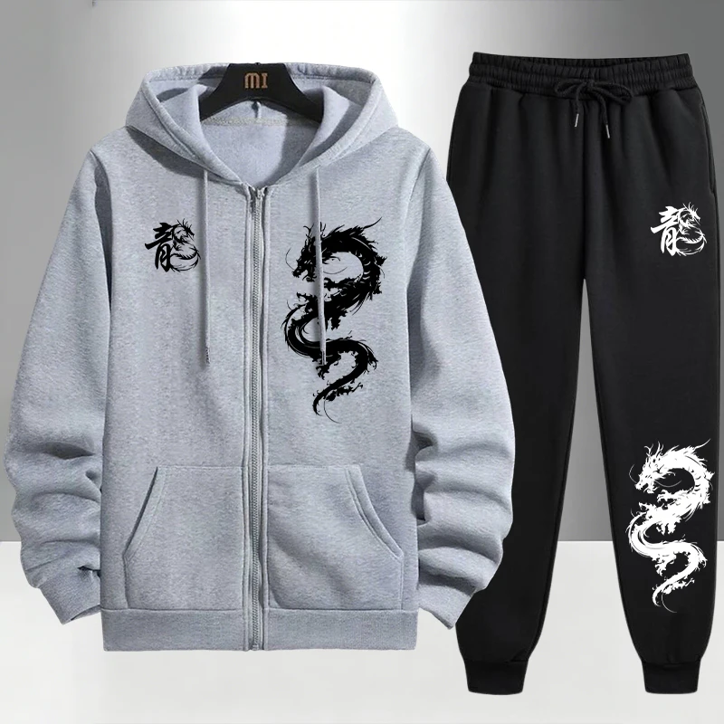 Setelan Olahraga Motif Naga Ci - Men'S Fashion Zipper Hoodie ulasan dan harga