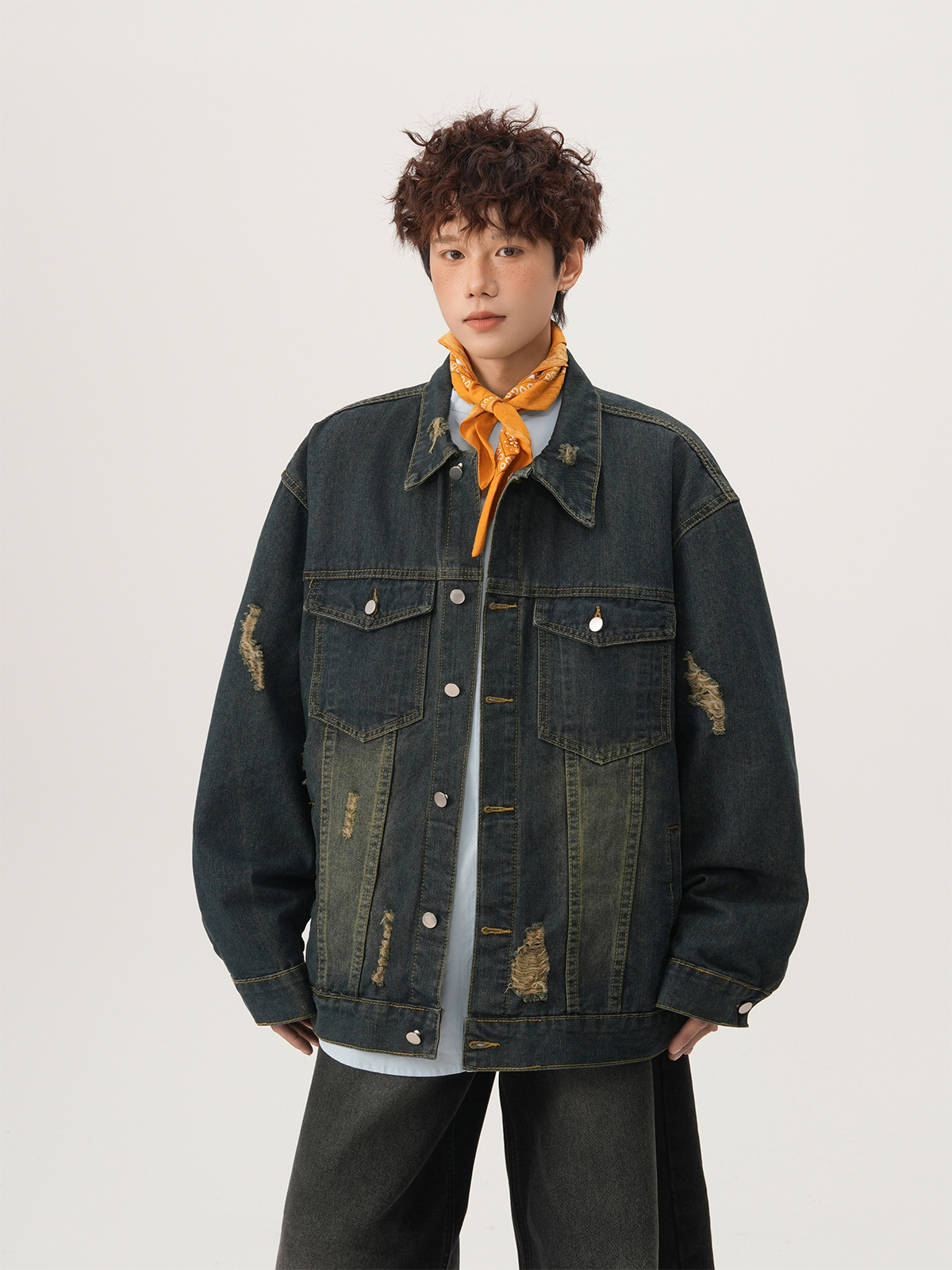 Jaket Denim Robek Gaya Amerika - Mens Fashion Denim ulasan dan harga