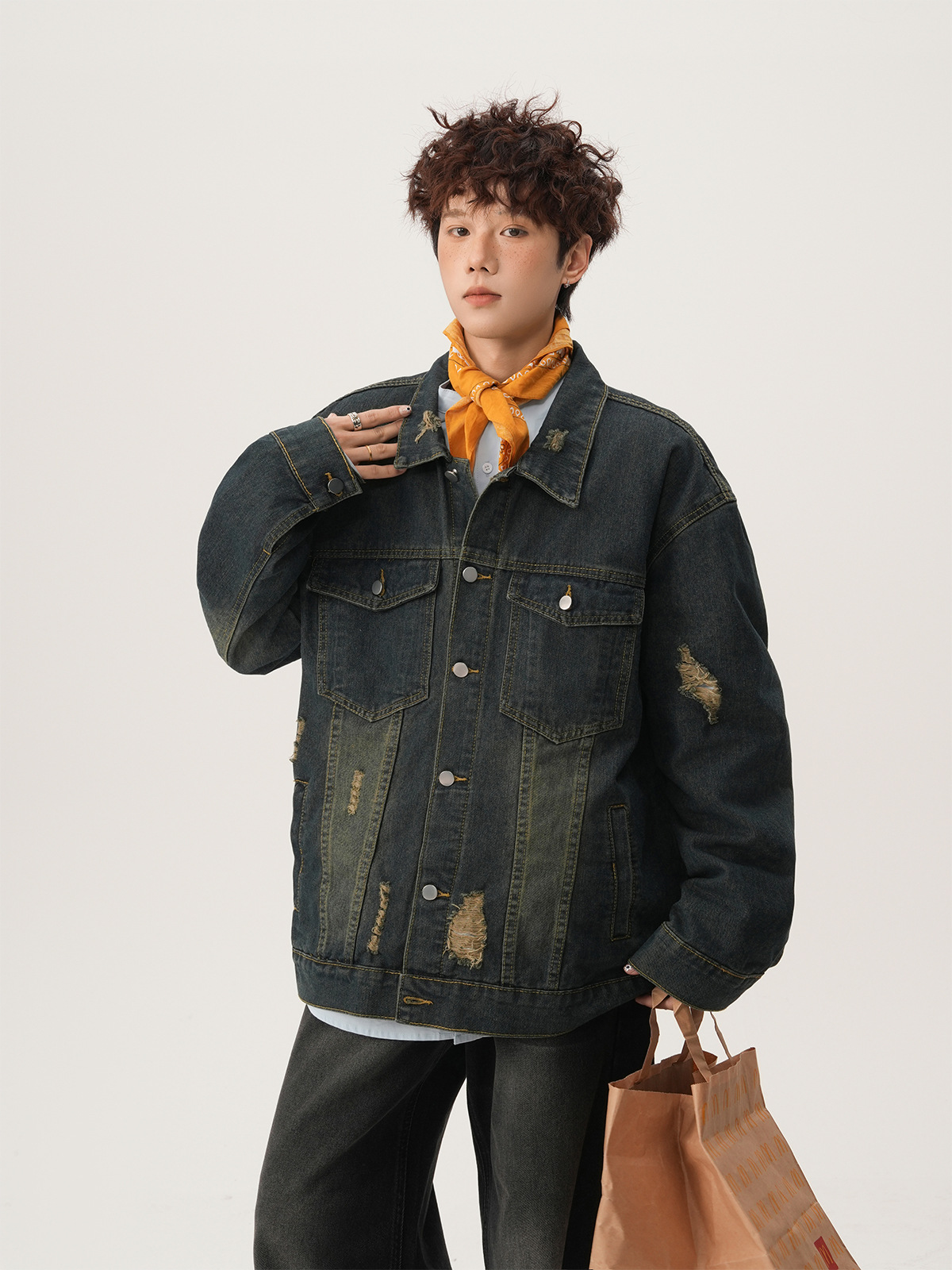 Jaket Denim Robek Gaya Amerika - Mens Fashion Denim ulasan dan harga