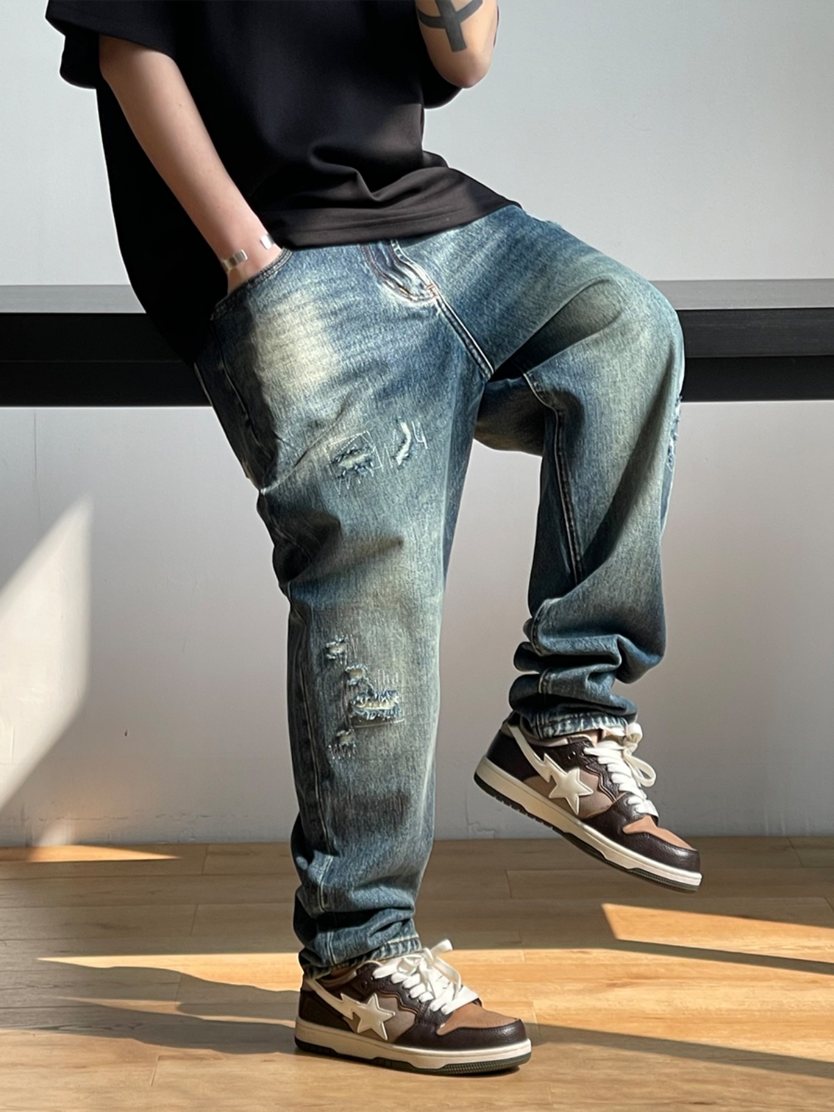 Fashion Korea celana Jeans rob - Men'S Fashion With Baggy Jeans ulasan dan harga