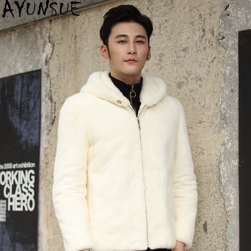 AYUSNUE Mantel Bulu Mink Alami - Men'S Fashion Zipper Hoodie ulasan dan harga