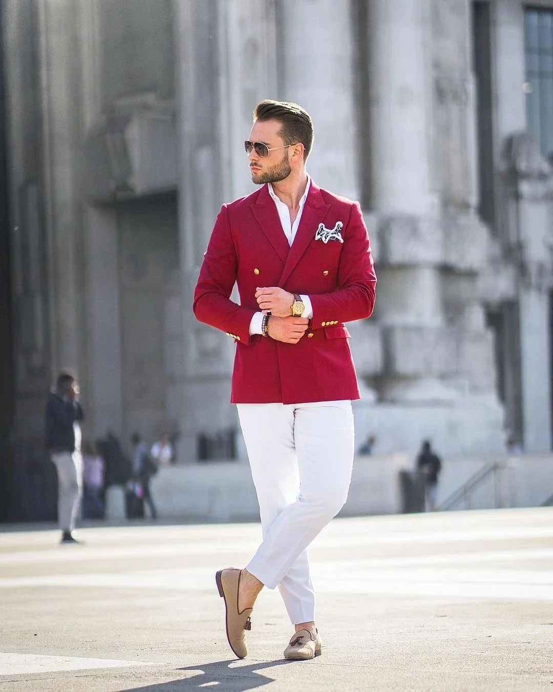 Jas Merah Celana Putih Setelan - Mens Fashion Blazer ulasan dan harga