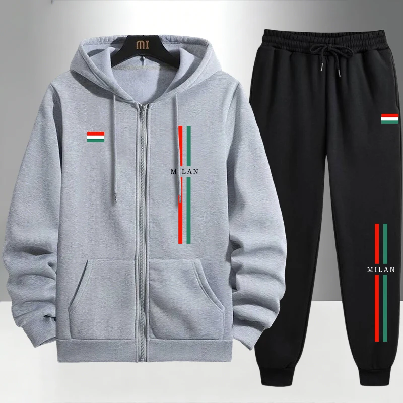 Setelan Hoodie dan Celana Panj - Men'S Fashion Zipper Hoodie ulasan dan harga