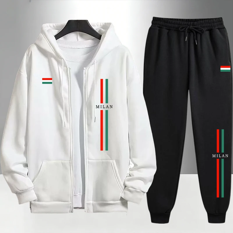Setelan Hoodie dan Celana Panj - Men'S Fashion Zipper Hoodie ulasan dan harga